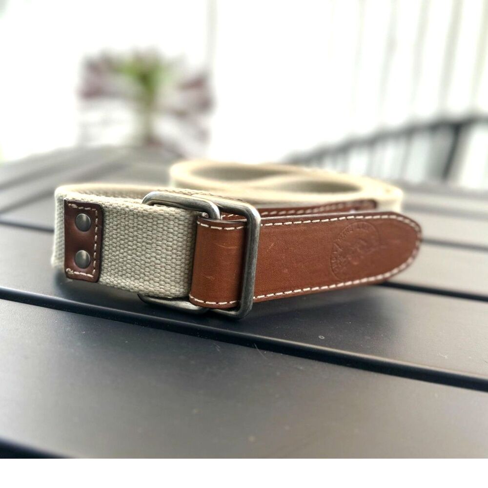 Tommy Bahama Ecru 100% Cotton Braided Belt With Saddle Tan Trim Size XL